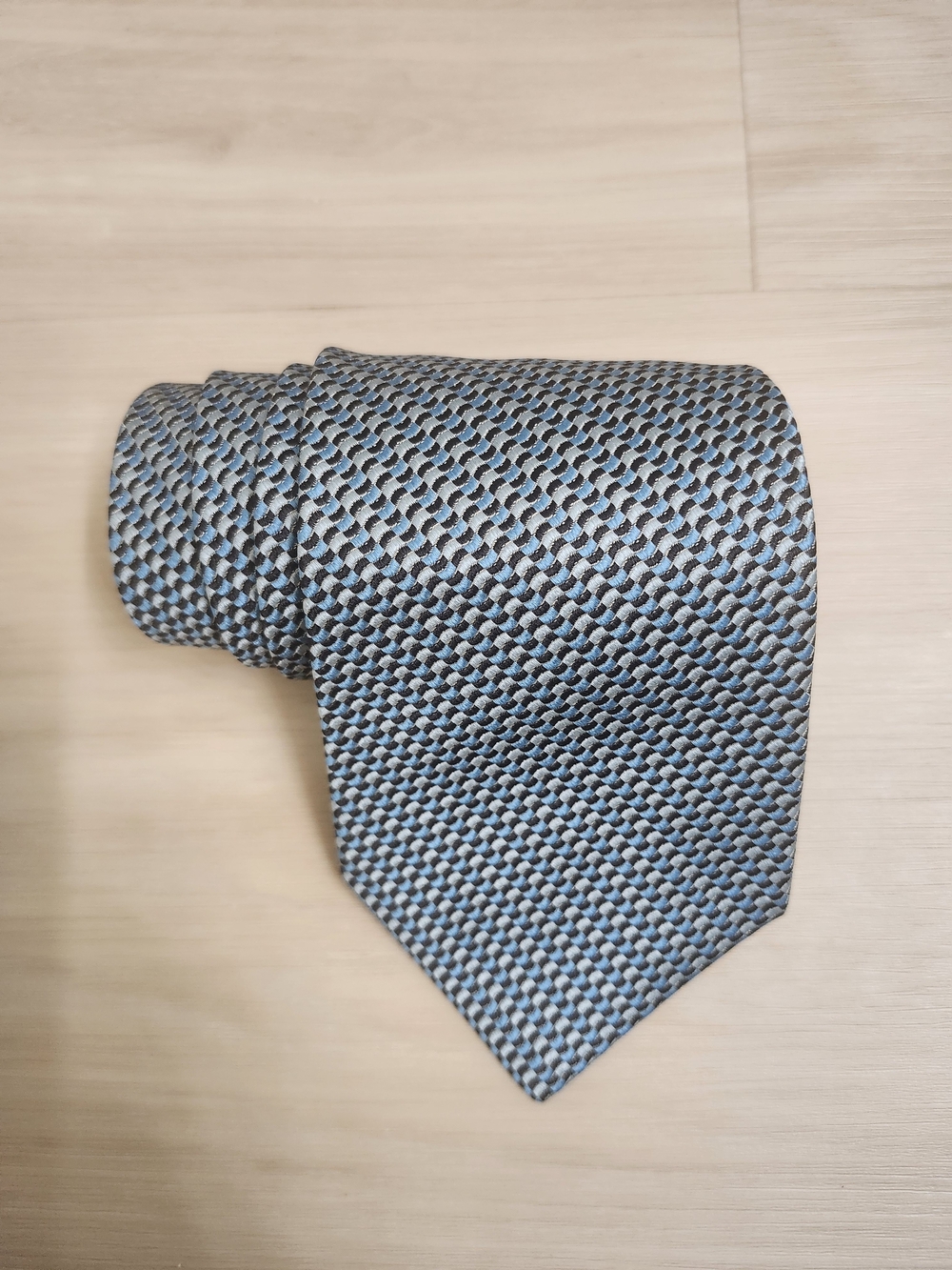 Charvet Place Vendome Men's Neck Tie Blue Geometric Squares, 100% Silk